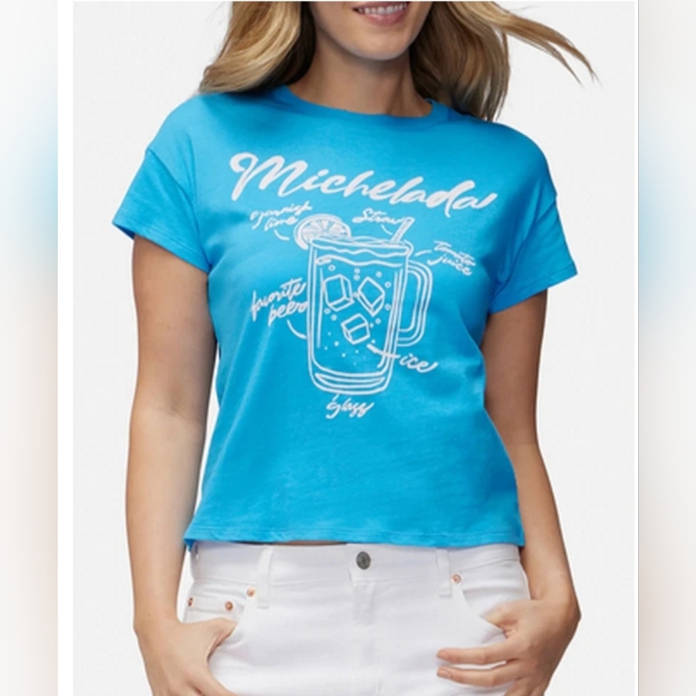 Wildfox Chrissy Michelada Graphic T-Shirt Malibu Blue NWT $68